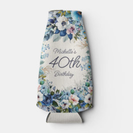 Enfriador De Botellas Floral azul acuarela 40 cumpleaños Fiesta