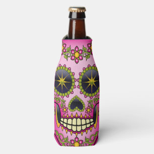 Enfriador De Botellas Floral magenta del cráneo del azúcar