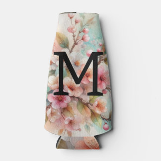 Enfriador De Botellas Floral watercolor monogram pink cherry blossoms 