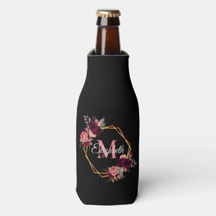 Enfriador De Botellas Florales rosa negro nombre geométrico dorado