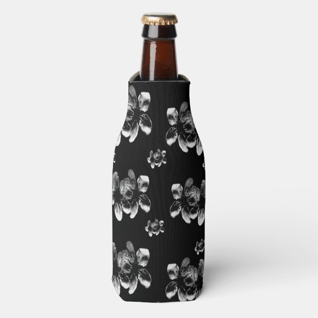 Enfriador De Botellas Flores Blancas En Negro, (Frente de la botella)