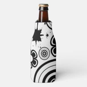 Enfriador De Botellas Flores caprichosas en blanco y negro, círculos, sa