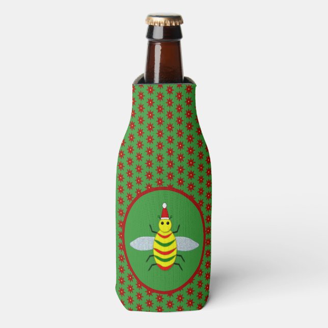 Enfriador De Botellas Flores de abeja y de poinsettia para Navidades peq (Frente de la botella)