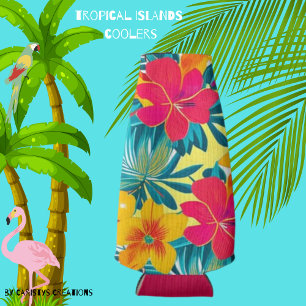 Enfriador De Botellas Flores de colores de las islas tropicales más fría