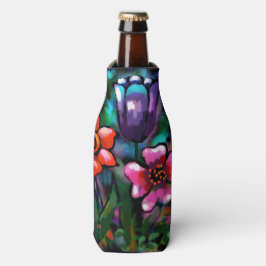 Enfriador De Botellas Flores de flores extrañas púrpuras y azules extrav