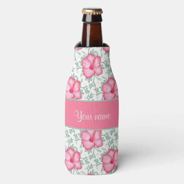 Enfriador De Botellas Flores de hibiscus rosado bonito (Frente de la botella)