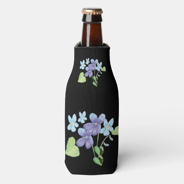 Enfriador De Botellas Flores violetas salvajes Ilustracion negro (Frente de la botella)