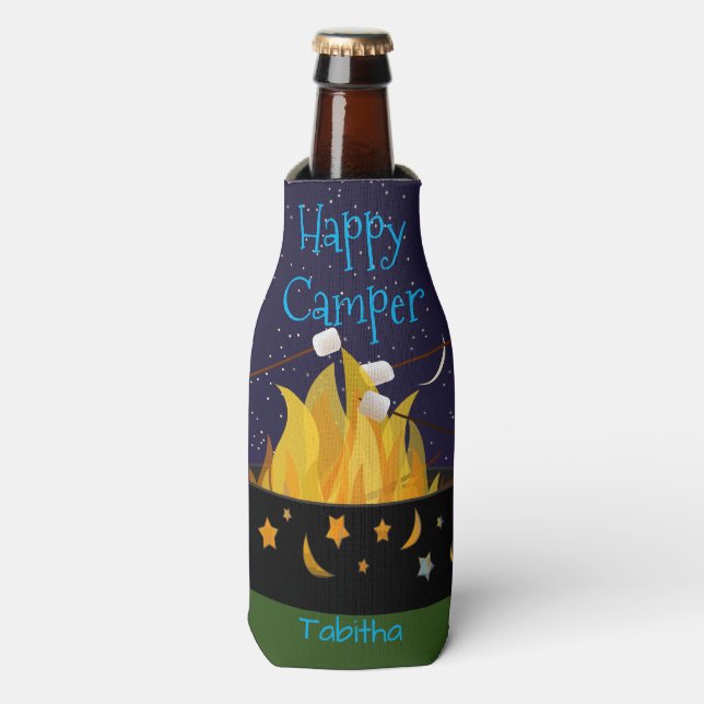 Enfriador De Botellas Fogata de Camper Feliz Personalizado (Frente de la botella)