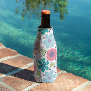Enfriador De Botellas Fondo blanco del patrón de flor multicolor