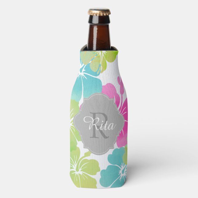 Enfriador De Botellas Fondo PixDezines hibiscus/DIY (Frente de la botella)