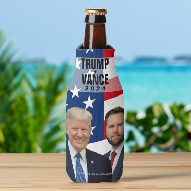 Enfriador De Botellas Foto de Trump Vance 2024 ondeando bandera estadoun (trump vance 2024 insulated bottle cooler)