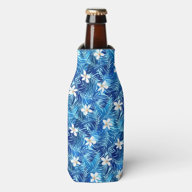 Enfriador De Botellas Frangipani y hojas de palma azules (Frente de la botella)