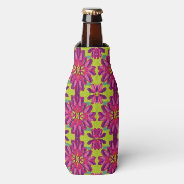 Enfriador De Botellas Frasco de cerveza Refrigerador Flores patrón arte (Frente de la botella)