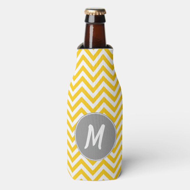Enfriador De Botellas Frasco de Frasco Monogramado Amarillo Chevron (Frente de la botella)