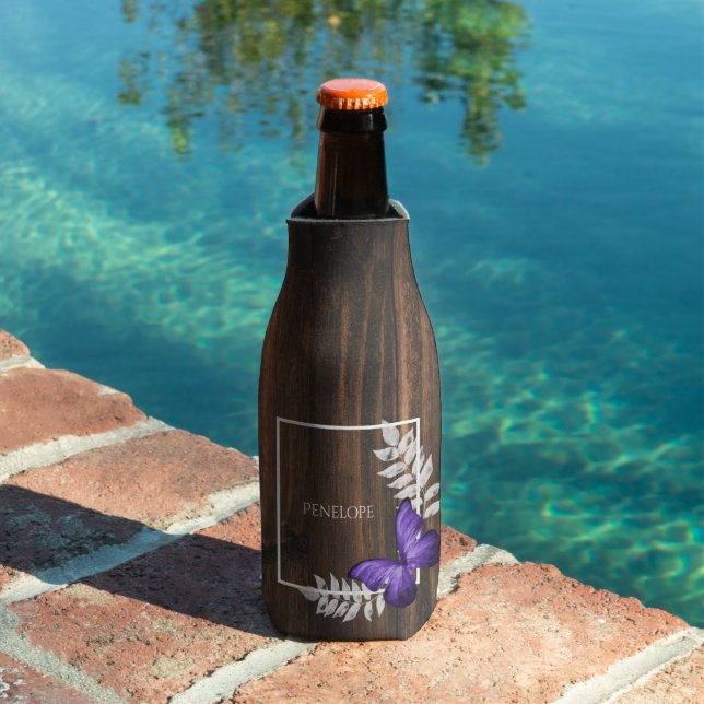 Enfriador De Botellas Frasco de mariposa púrpura rústica personalizada (Piscina in situ)