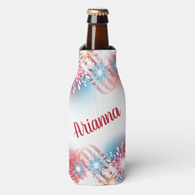 Enfriador De Botellas Fuegos artificiales personalizados del 4 de julio (Frente de la botella)