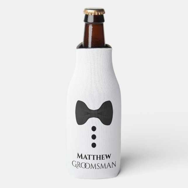 Enfriador De Botellas Fun Black Tie Groomsman Boda Foam Frasco Frasco (Frente de la botella)