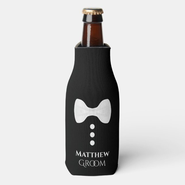 Enfriador De Botellas Fun White Tie Groom Boda Frasco de espuma Refriger (Frente de la botella)