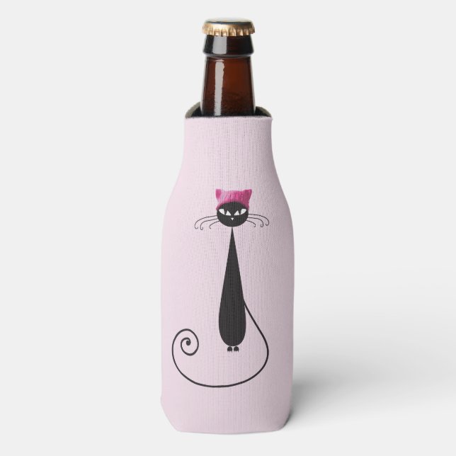 Enfriador De Botellas Gato Kitty Gorra Rosa (Frente de la botella)