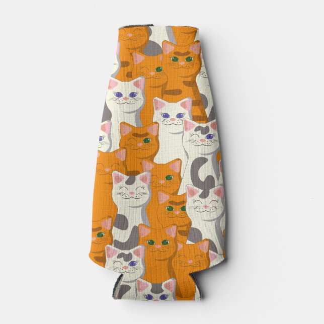 Enfriador De Botellas Gatos blancos y jengibre patrón ojos verdes ojos a (Anverso)