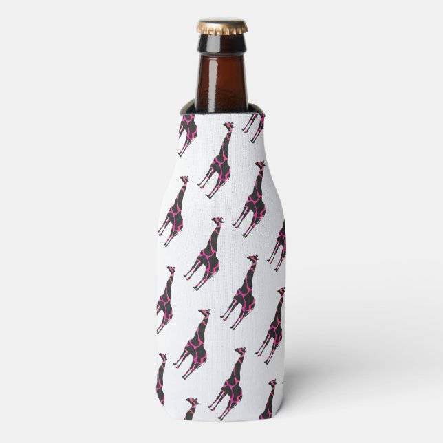 Enfriador De Botellas Giraffe Hot Pink and Black Silhouette (Frente de la botella)