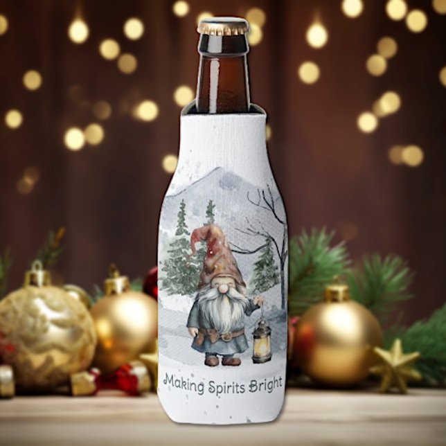 Enfriador De Botellas Gnome de Navidades de invierno acuarela (Watercolor Winter Christmas Gnome Bottle Cooler)
