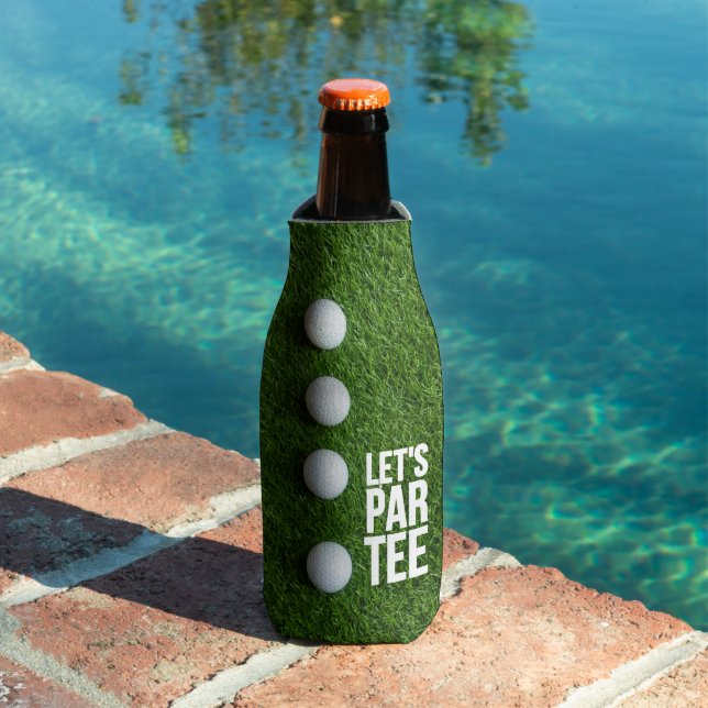 Enfriador De Botellas Golf Let's Par Tee con bola sobre césped verde (Piscina in situ)