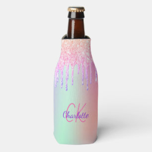 Enfriador De Botellas Goteo holográfico rosa monograma