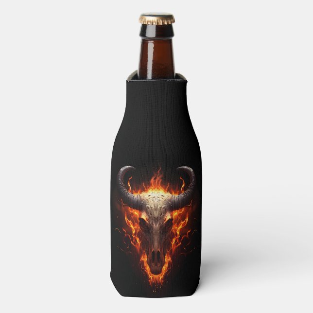 Enfriador De Botellas Gótico de cráneo de vaca flamantemente (Frente de la botella)