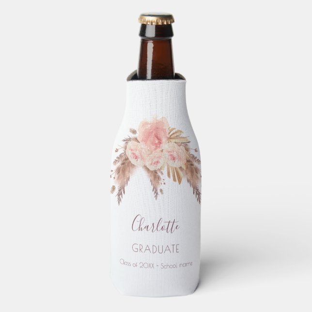 Enfriador De Botellas Graduado de pasto de pampas florales rosa (Frente de la botella)
