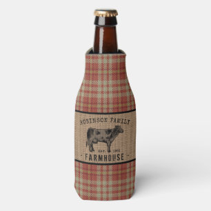 Enfriador De Botellas Granja de familia Rústica Vaca Red Plaid Burlap