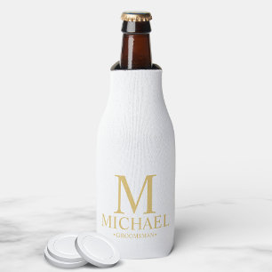 Enfriador De Botellas Groomsman clásico personalizado en blanco y oro