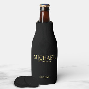 Enfriador De Botellas Groomsman personalizado de color negro y oro moder
