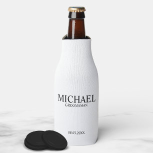 Enfriador De Botellas Groomsman personalizado en blanco y negro moderno