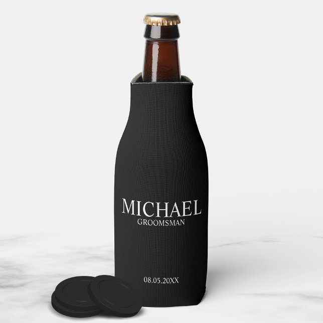 Enfriador De Botellas Groomsman personalizado en blanco y negro moderno (Subido por el creador)