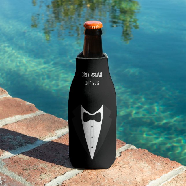 Enfriador De Botellas Groomsmen negro de esmoquín personalizado (Piscina in situ)