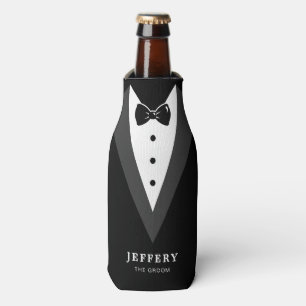 Enfriador De Botellas Groomsmen personalizado de escritura moderna negra