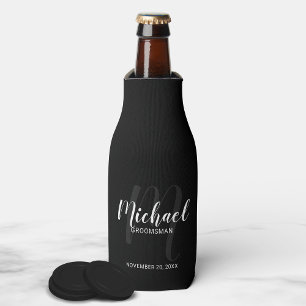 Enfriador De Botellas Groomsmen personalizado de escritura moderna negra