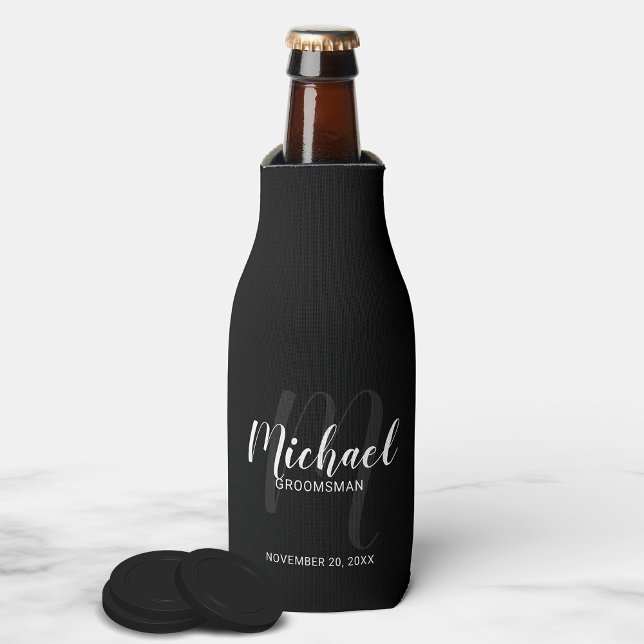 Enfriador De Botellas Groomsmen personalizado de escritura moderna negra (Subido por el creador)