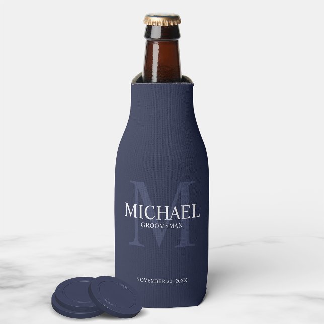 Enfriador De Botellas Groomsmen personalizados de la Marina Náutica Azul (Subido por el creador)