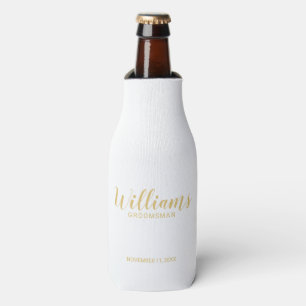 Enfriador De Botellas Groomsmen personalizados de oro con guión moderno