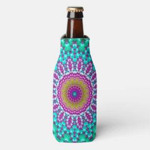 Enfriador De Botellas Groovy Colorful Jewel Tone Boho Fractal Mandala