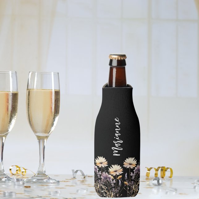 Enfriador De Botellas Guión de nombre personalizado negro de Wildflowers (Subido por el creador)