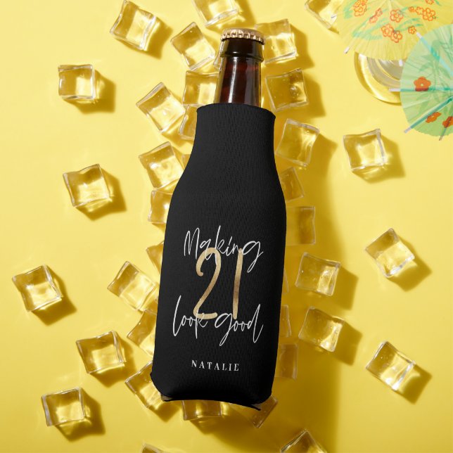 Enfriador De Botellas Guión moderno de 21 años negro y dorado elegante (Verano in situ)