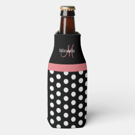 Enfriador De Botellas Guiones de monograma blanco negro rosado puntos de