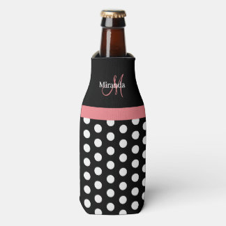 Enfriador De Botellas Guiones de monograma blanco negro rosado puntos de