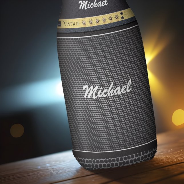Enfriador De Botellas Guitarra Eléctrica Amp Música Tema de cumpleaños C (Personalized electric guitar amp beer bottle cooler)