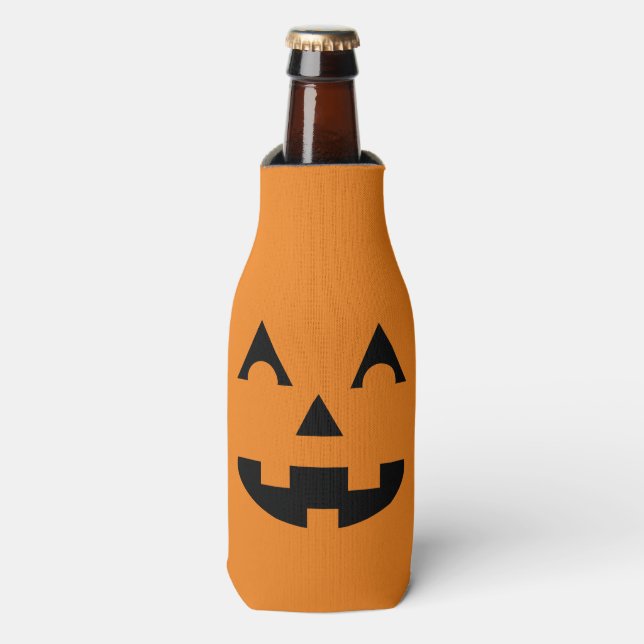 Enfriador De Botellas Halloween Jack O Lantern Pumpkin Face (Frente de la botella)