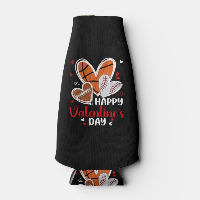 Enfriador De Botellas Happy Valentine Baseball Football Basketball Heart (Anverso)