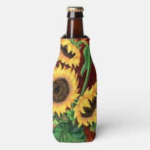 Enfriador De Botellas Hermosos tres girasoles - pintura artística mixta